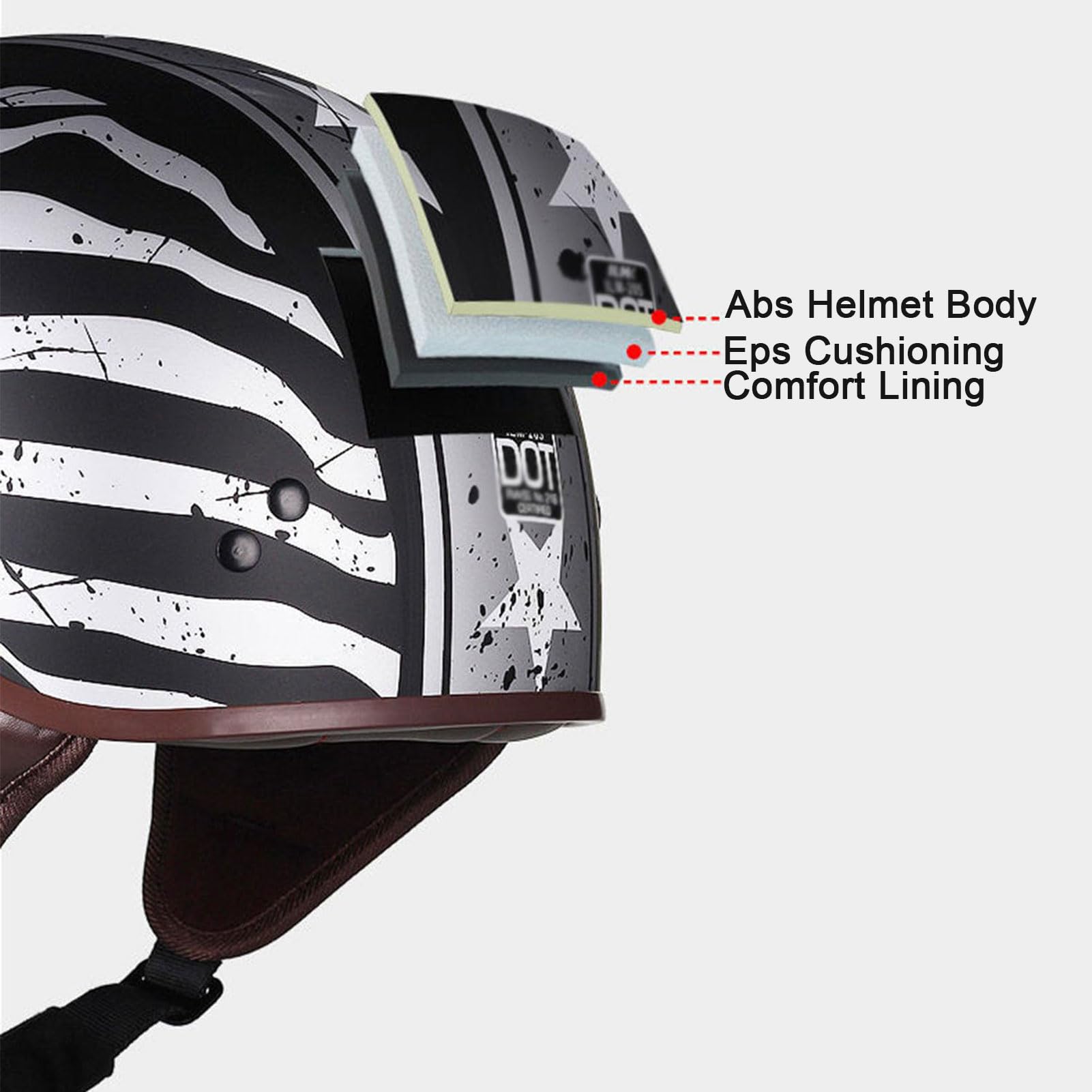 Niemiecki styl kasku motocyklowego z goglami, zabytkowy kask motocyklowy typu jet, zatwierdzony przez DOT/ECE, kask otwarty do motocykli typu cruiser skuter wycieczka, XL=59-60cm,Style1