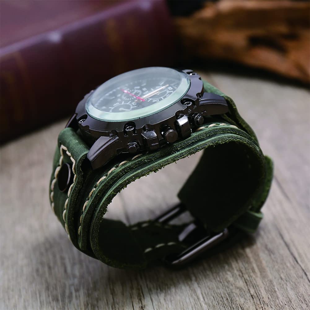 Orologio Uomo In Pelle Vintage Con Incisione Nordica, Quadrante 6,6 Cm, Movimento Al Quarzo, Bracciale Vichingo Regolabile