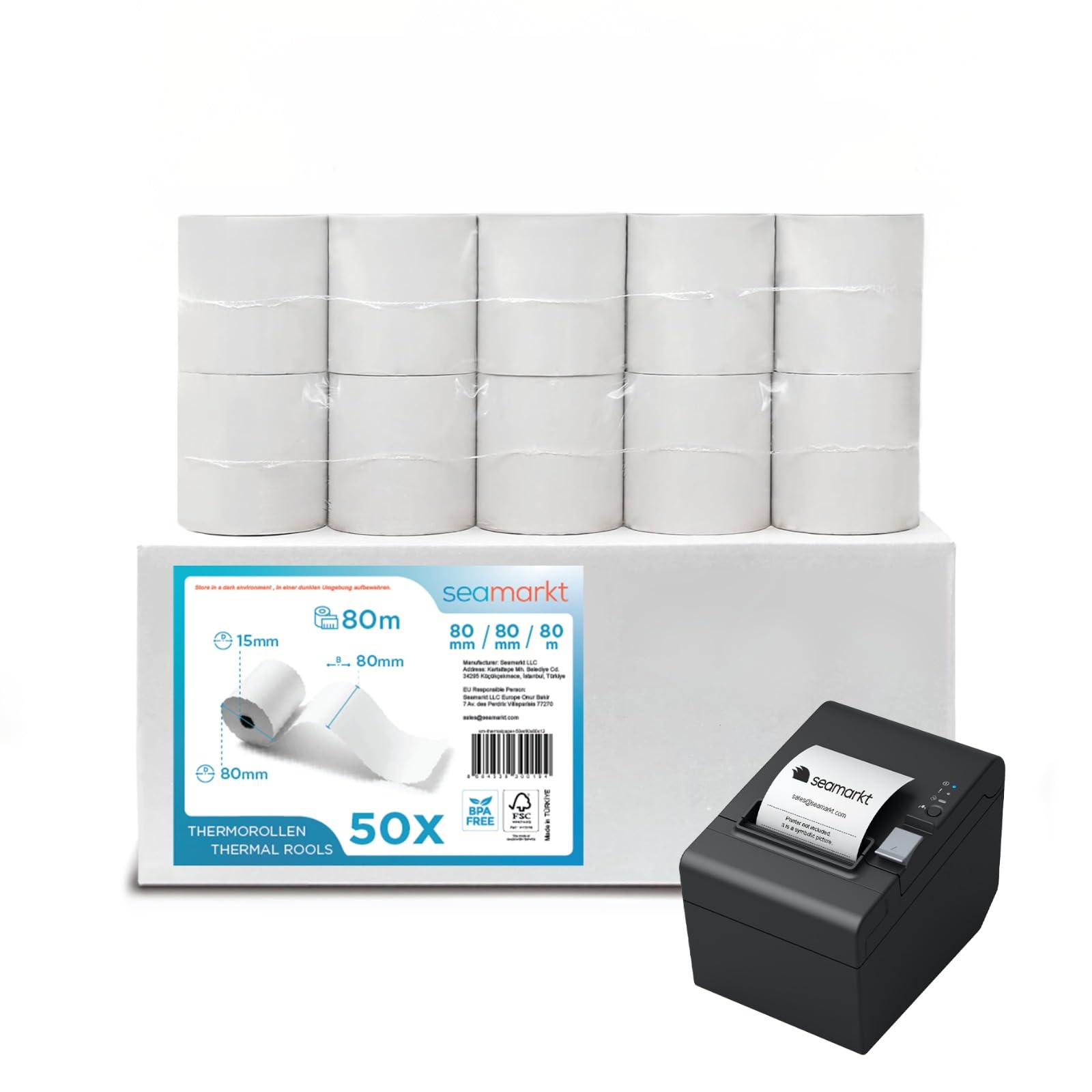 50x Thermal Till Rolls 80x80mm Genuine 80m Length Guaranteed Premium 48gsm BPA-Free EPOS Receipt Paper for Cash Registers & EPOS Printers