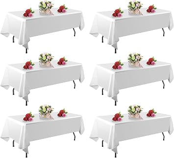 FINDYOU 6 Pack White Table Cloth Rectangle Table 60 x 84 Inch Tablecloths for 6 Foot Rectangle Tables. Stain and Winkle Resistant Polyester Washable WhiteTable Cloths for Parties Wedding Dining