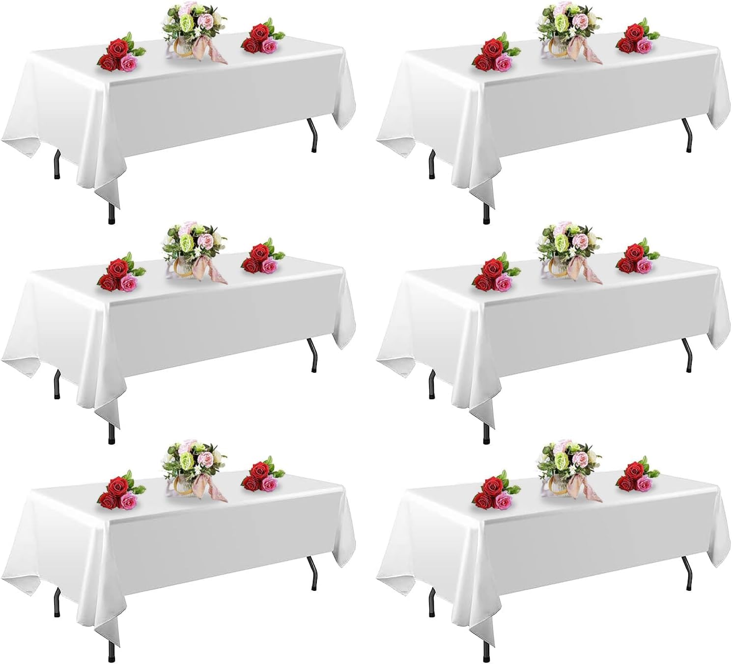 FINDYOU Confezione da 6 tovaglie rettangolari bianche, 152 x 300 cm, per tavoli rettangolari da 1,8 m, in poliestere resistente alle macchie e all'occhiello, lavabile, per feste, matrimoni e cene