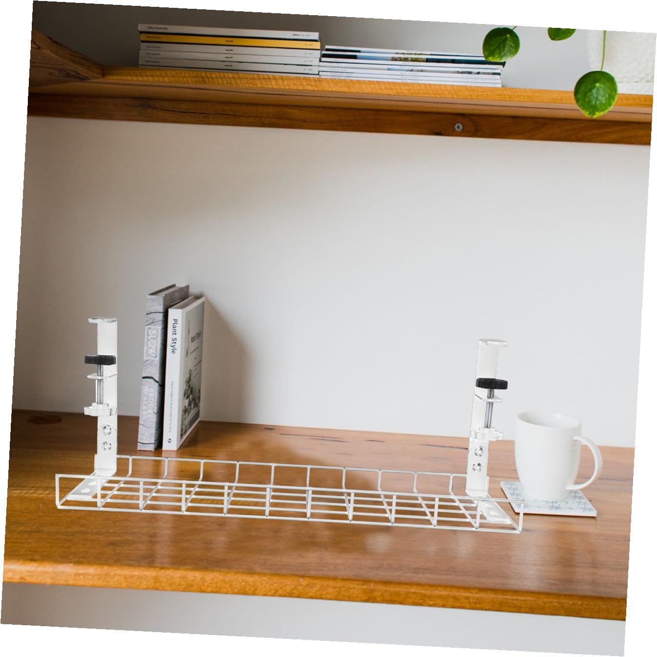 Acier Blanc Range-câbles Support Réglable, sous Bureau pour Bureau