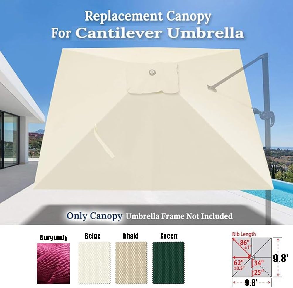 Square Cantilever Umbrella Replacement Canopy 9.8x9.8ft | Offset Market Umbrella Top Sunshade Cover | UV Protection | Fits 8 Ribs | Ideal for Patio & Yard Use