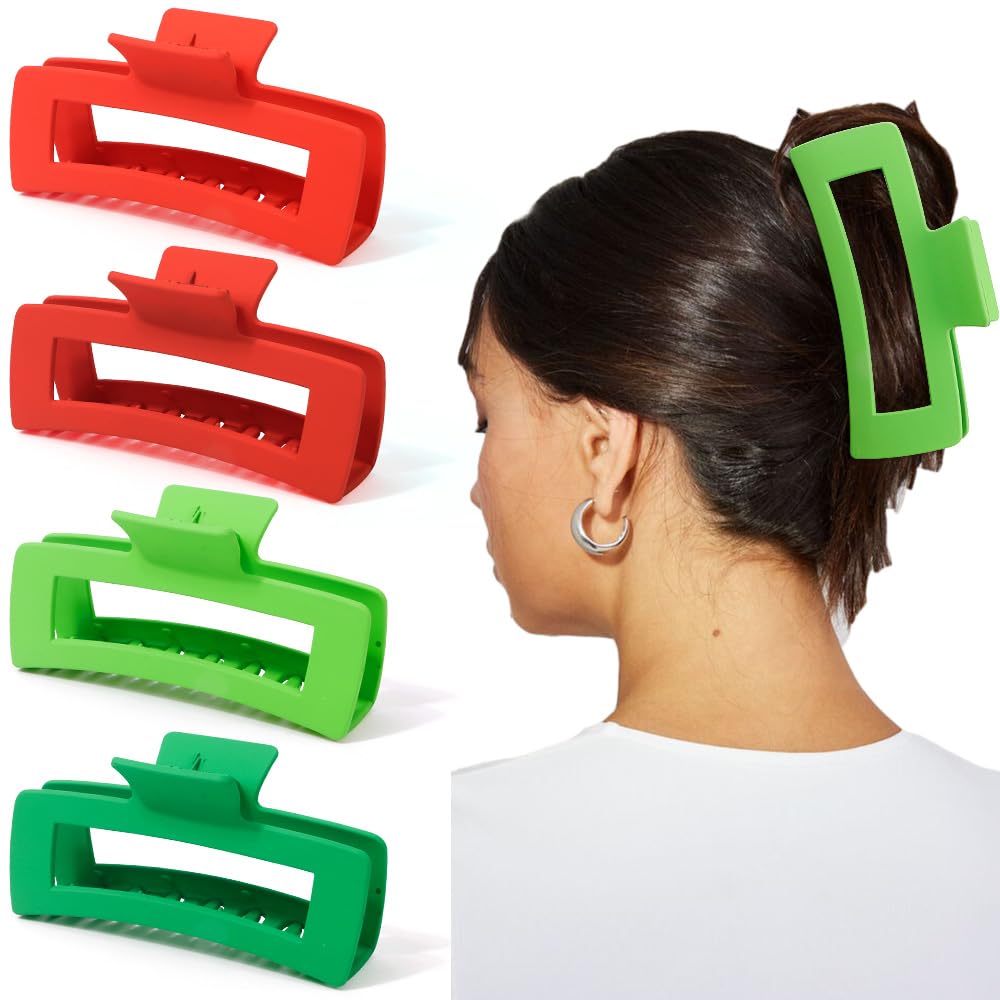 Ahoney 5 Inch Extra Large Claw Clips Big Hair Clips for Thick Long Hair, XL Giant Claw Clip Oversized Clip, Matte Jumbo Jaw Clips, Christmas Hair Accessories for Women (Red&Green)