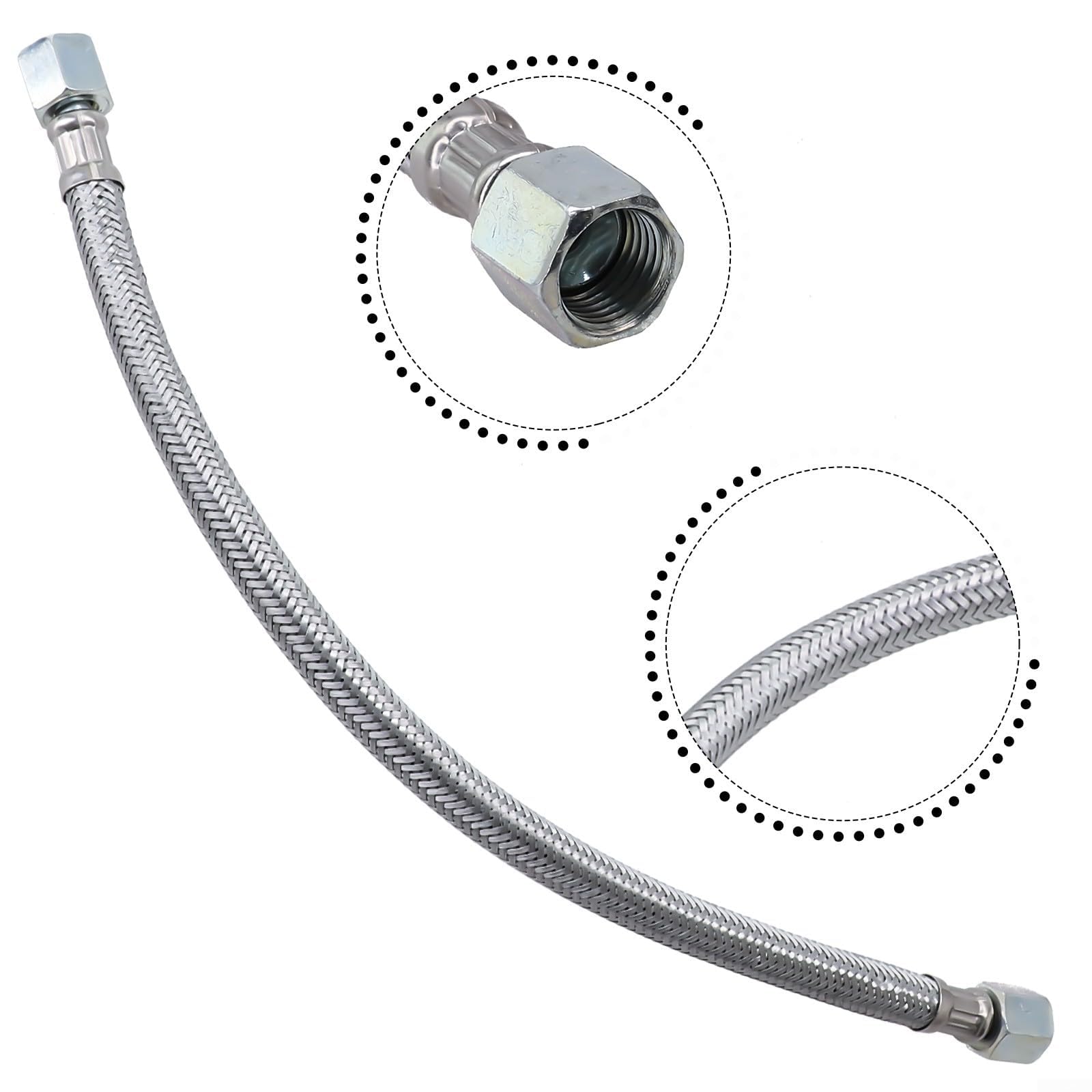 Compressore per tubo di collegamento in acciaio inossidabile con 2 adattatori. Tubo dell'aria flessibile per sistema di condotte ad aria compressa, lunghezza 35,0 cm. Raccordi a doppia rotazione su