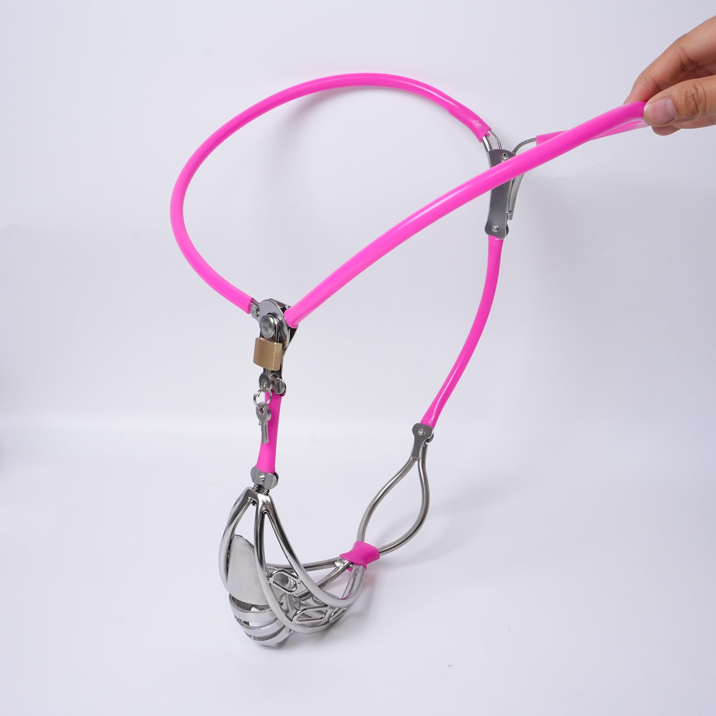 Ceinture de chasteté invisible en acier inoxydable pour hommes Rose 90-120cm
