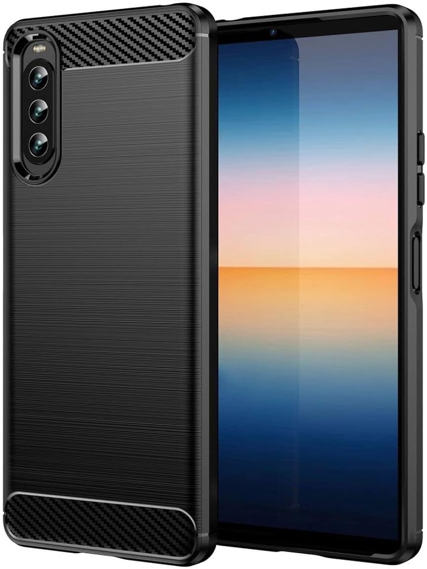Toppix Compatible for Sony Xperia 10 IV, Case Flexible TPU Bumper with Brushed Carbon Fiber Texture [Shock Absorption] Protective Cover for Xperia 10 IV, Black
