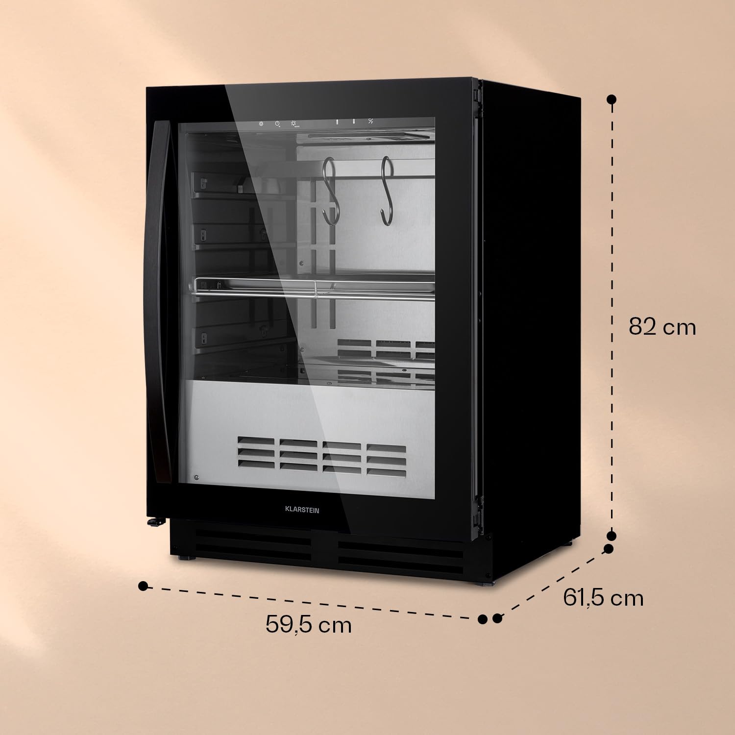 Klarstein Kühlschrank, Reifeschrank Dry-Aged, 1 Zonen Kühlschrank mit Glastür, für In- und Outdoor mit LED-Beleuchtung, Freistehend oder Einbaukühlschrank, Temperaturbereich 1-25 °C, 98 L