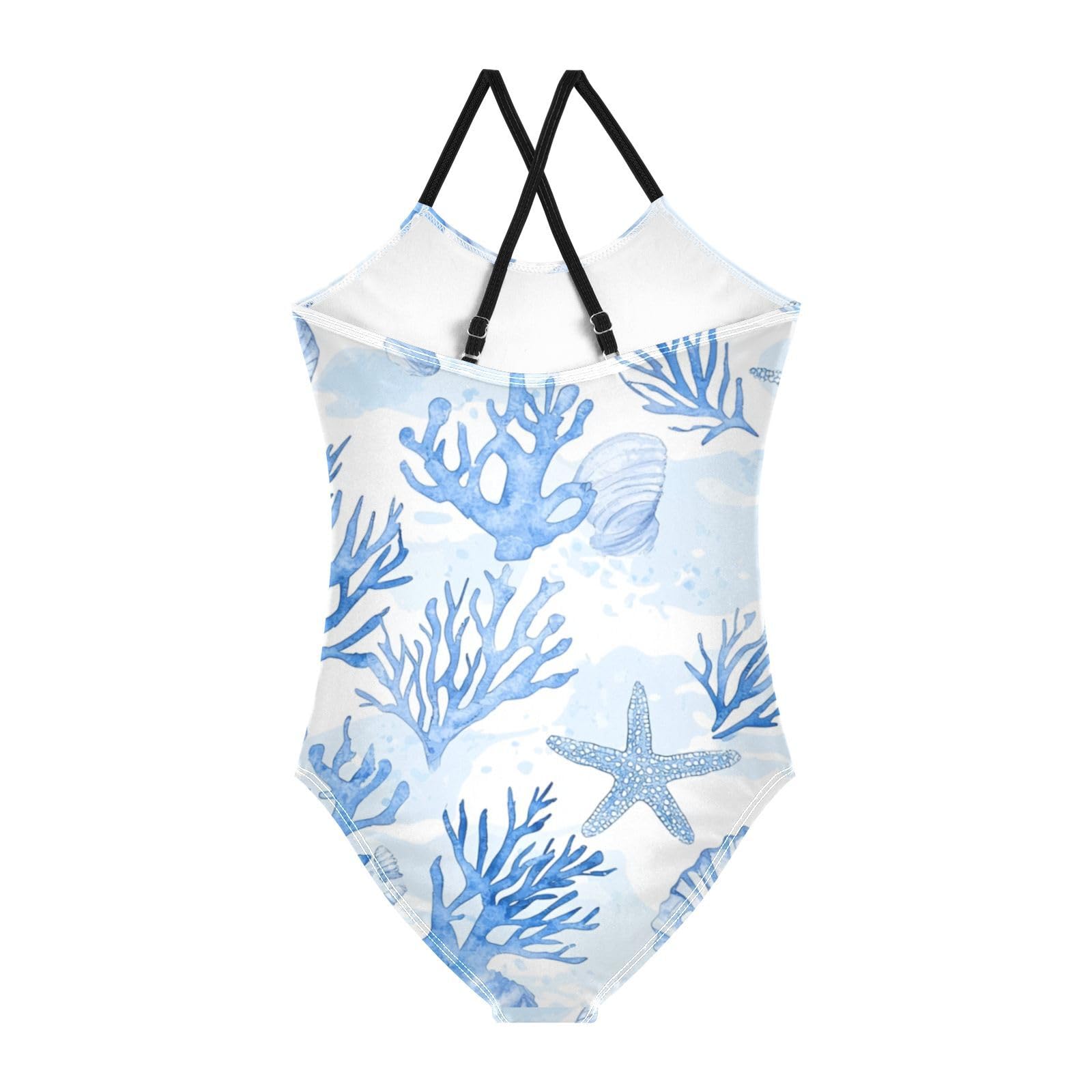 ZZKKO Watercolor Coral Shell Starfish Girls Swimsuit One Piece Bathing Suit for Baby Girls' Swimwear 3T