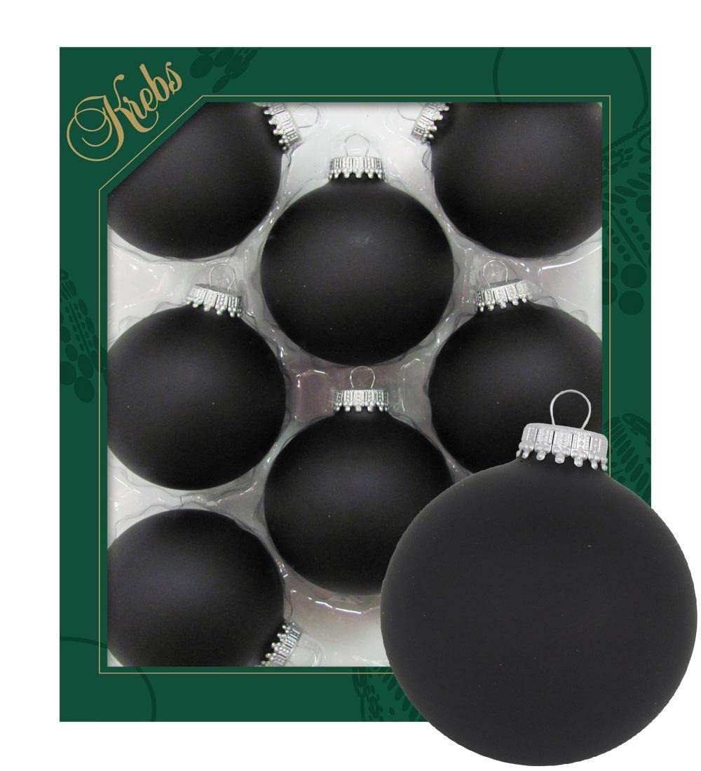 Dekohelden24 Lauschaer CBK83444 Christmas Tree Decorations Set of 8 Baubles in Plain Matt Black with Silver Crowns Diameter Approx. 7 cm