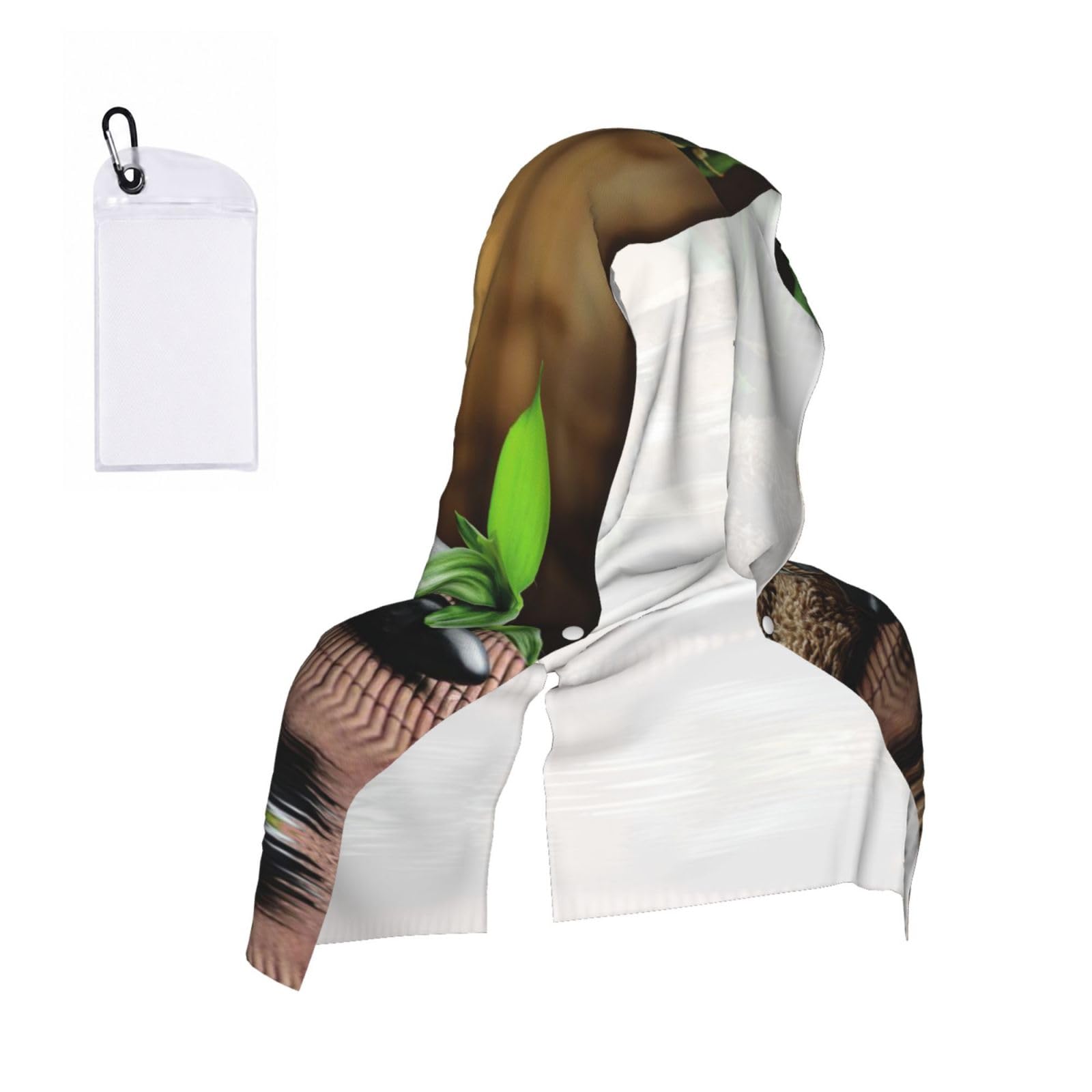 Esnaiuvcd Black Stones And Spa Oil On The Wood Near A Pond Print Multifunctional Cooling Hoodie Bandana Portable Sweat Absorbing Design For Beach Workouts Exercise Heat Relief Accessories