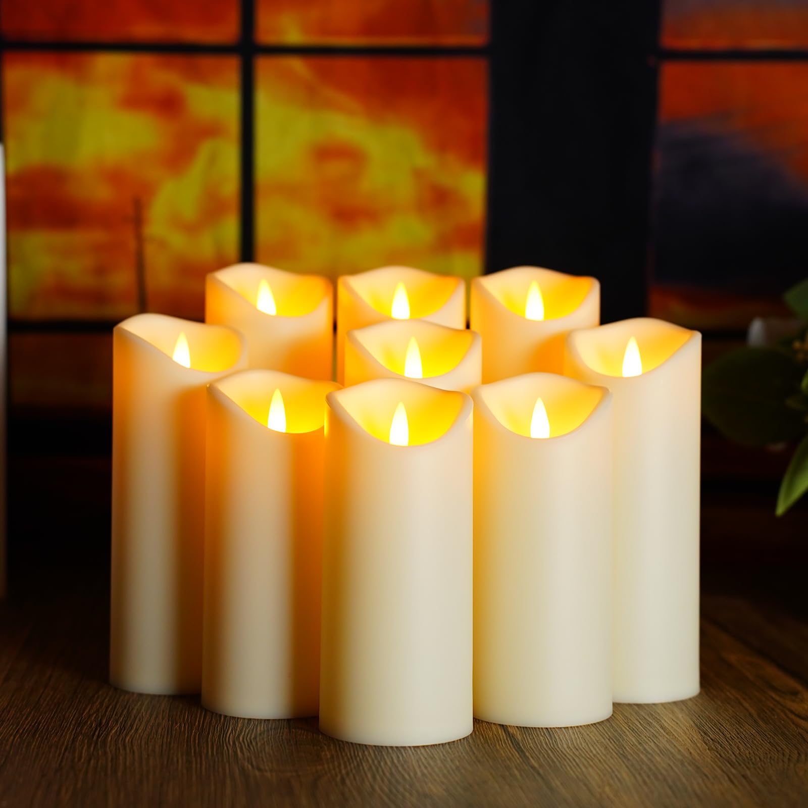 kakoya Velas parpadeantes sin llama, velas LED acrílicas que funcionan con pilas con control remoto y temporizador, juego de 9 (marfil)