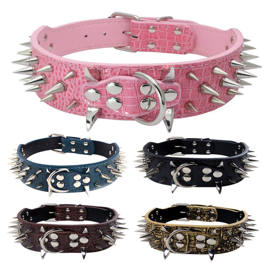 Izefia Dog Collar Sharp Spiked Studded Luxurious Padded Leather Collars for Medium Large Dogs - Image 4