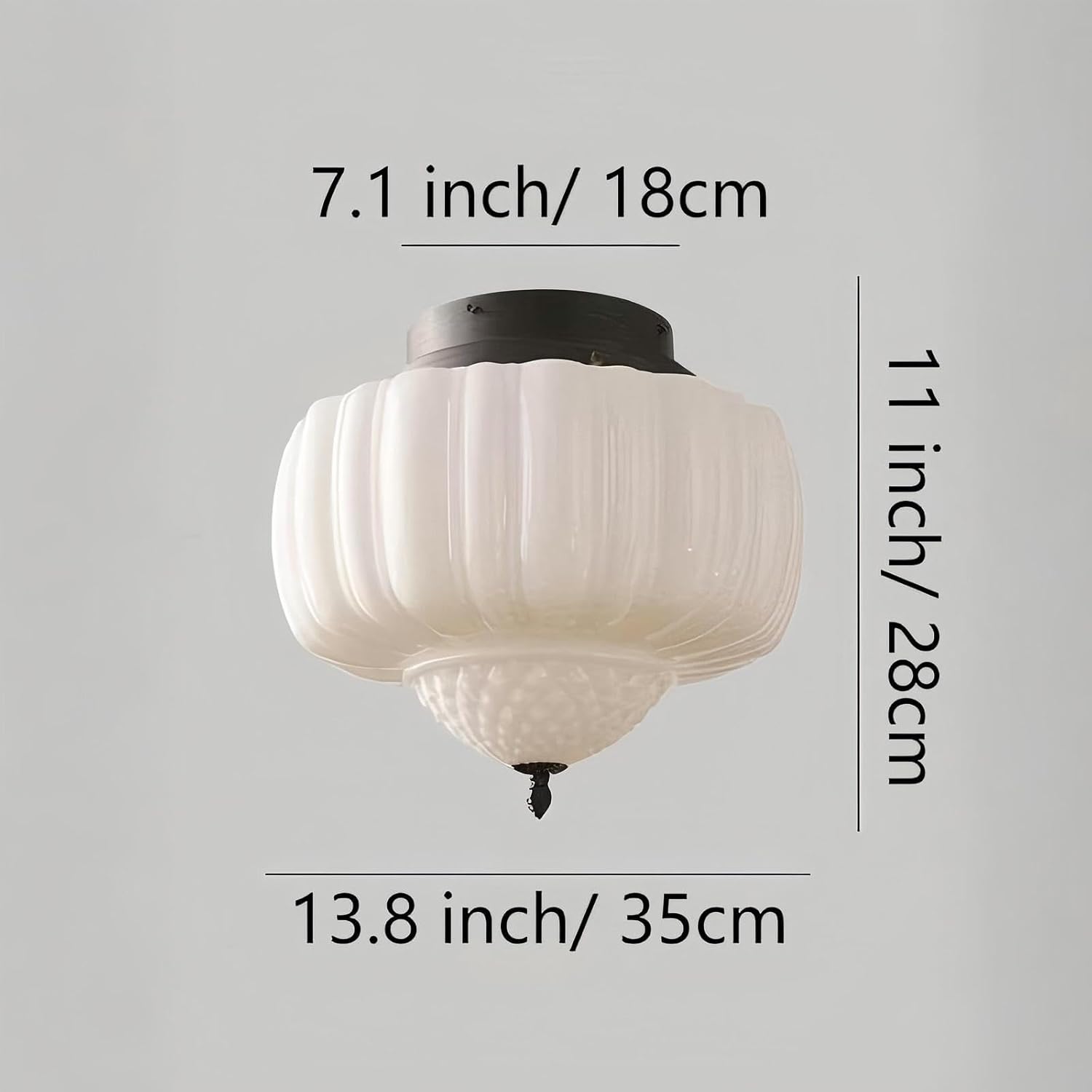 LIGHTLAND Milk Glass Ceiling Light, 13.8 Inch Mid Century Semi Flush Mount Ceiling Light Fixture, Vintage Chandelier for Bedroom, Living Room, Dining Room, Hallway (Style A, White)