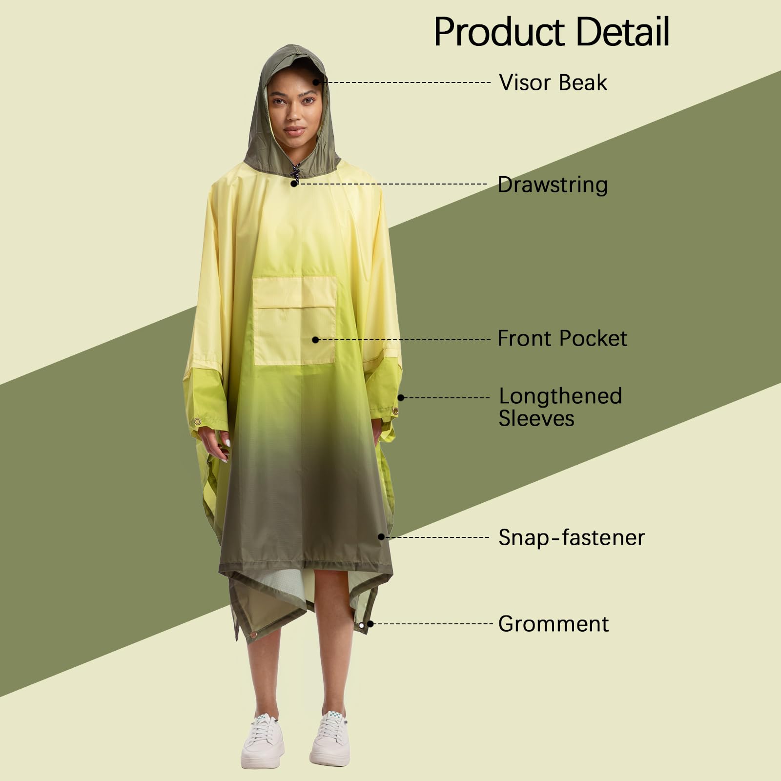 NUUR Veste de Pluie Poncho pour Femme Imperméable Léger Réutilisable Randonnée Manteau de Pluie Veste avec Capuche