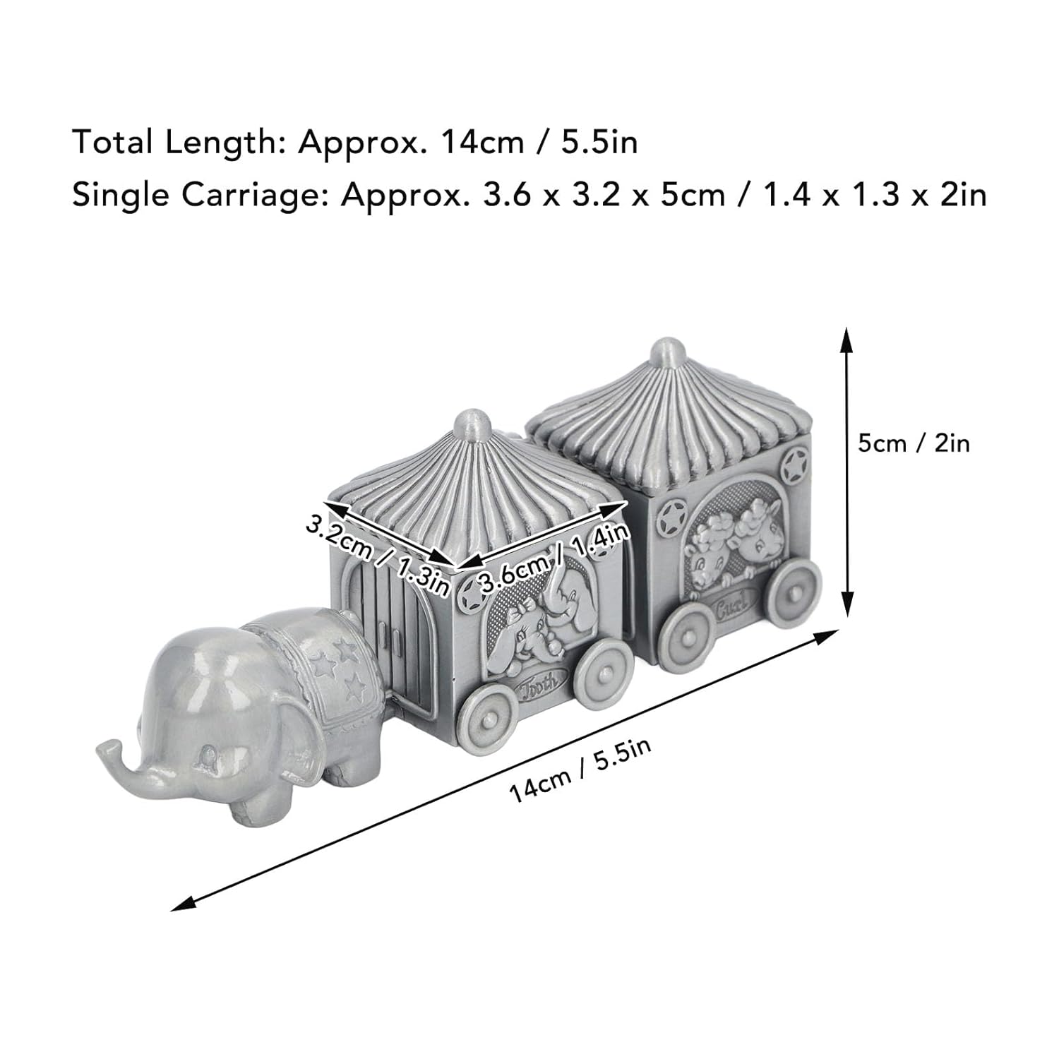 Baby Teeth Organizer Elephant Keepsake Box, Alloy Baby Tooth Collection Container with 2 Carriage Storage Boxes, Elephant Statue Gift Set for Newborn Shower Birthday