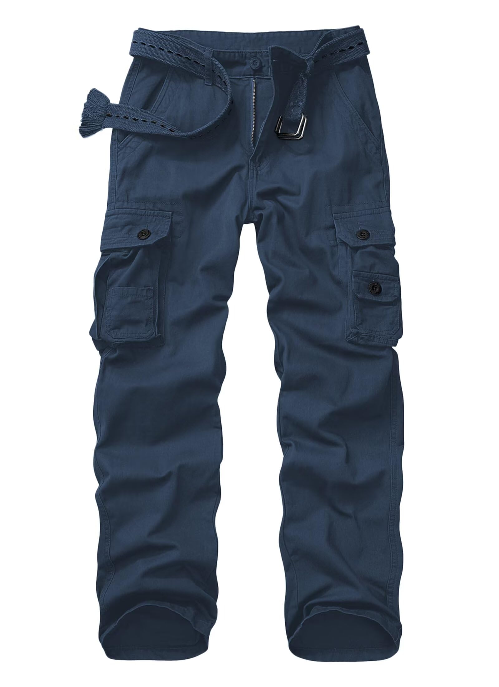 Vatinnt Men's Blue Cotton Cargo Trousers Straight Fit Combat Pants J9918 38
