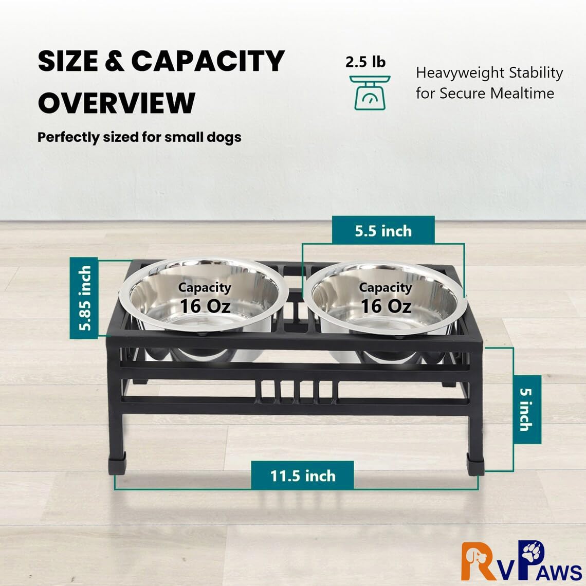 RvPaws Pets Double Elevated Feeding and Watering Stand Bowls | Stainless Steel Bowl Non-Slip Iron Stand | Feeder Bowls for Puppies and Small Dogs (Small - 350ML X 2 Bowl) 1