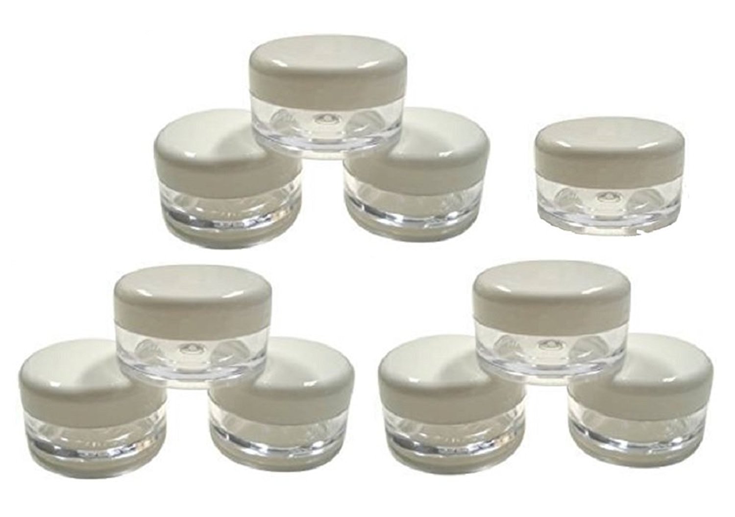DMtse 5ml Empty Plastic Cosmetic Jars x 10 Clear with White Lids for Creams/Sample/Make-Up/Glitter Storage