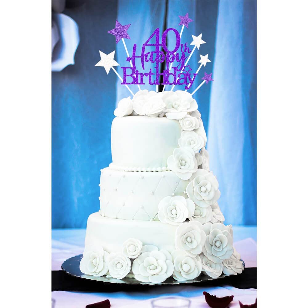 RoadSea "Happy 40th Birthday" Cake Topper - Glitter Blue Number 40 Decorations For 40th Birthday Party