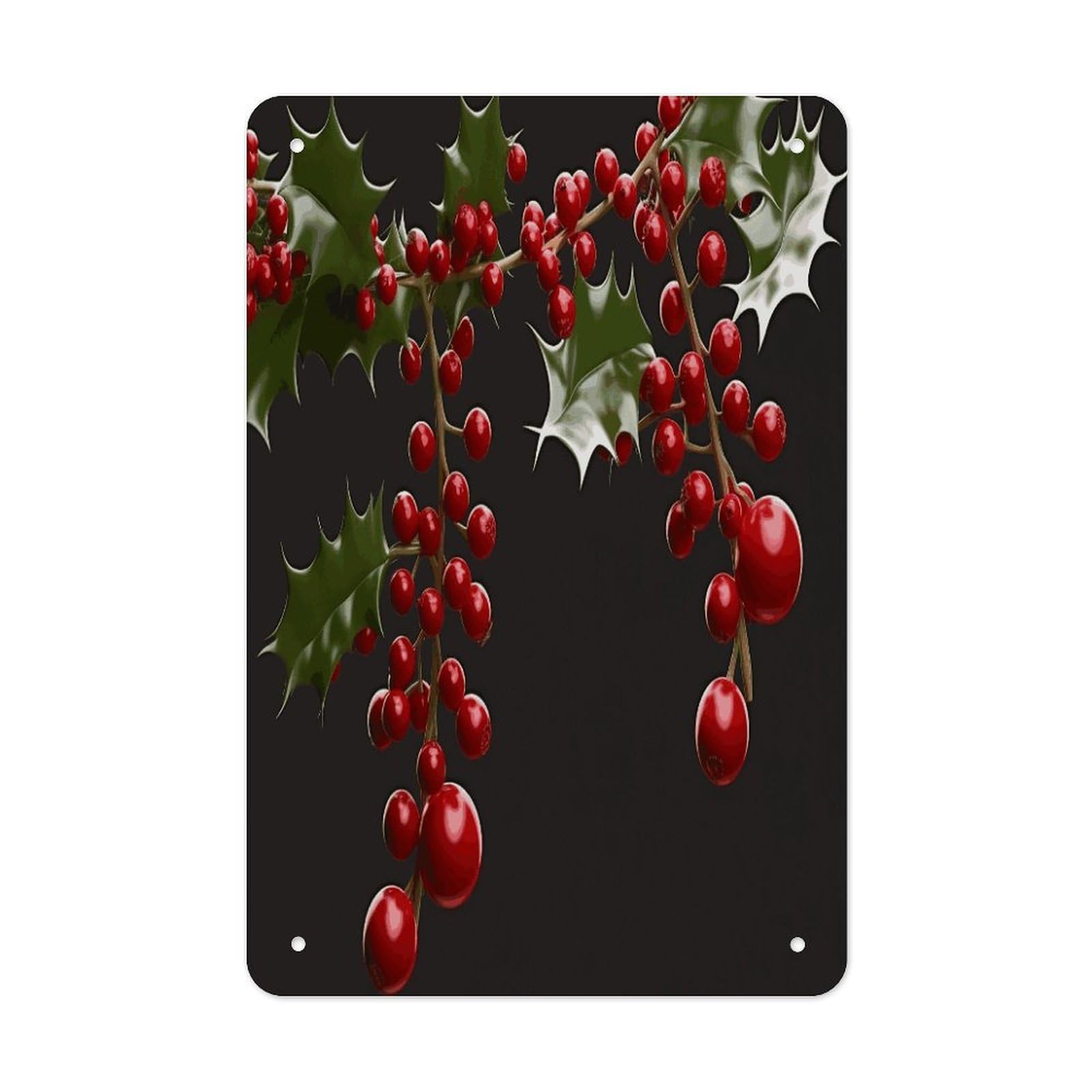 Btcowzrv Style Holly Berry Branches Metal Tin Sign Wall Decor Hanging Plaque