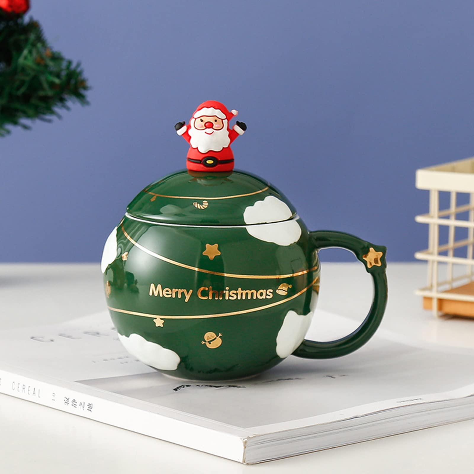 Kubek ceramiczny świąteczny 400 ml Zestaw filiżanek do kawy i mokki Filiżanki spodki espresso z porcelany(Red)