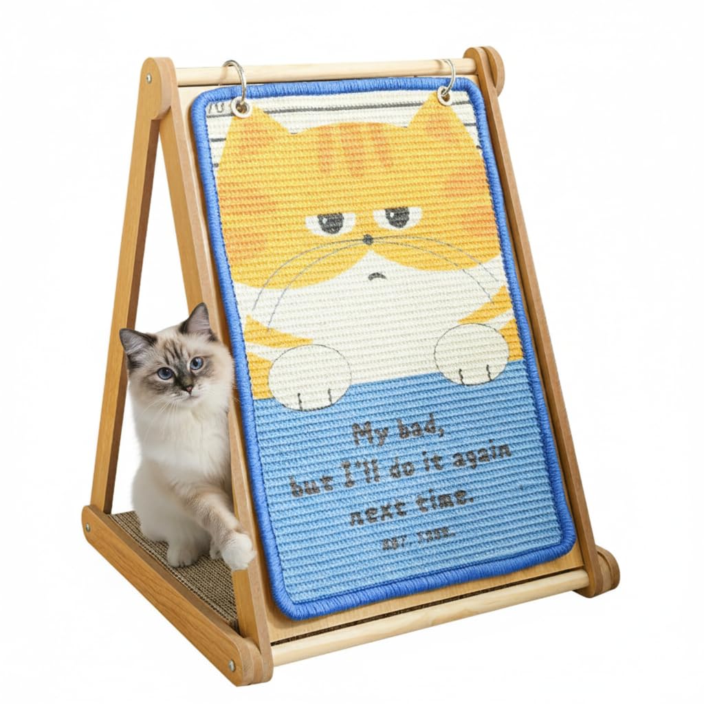 Cat Scratching Post, A-Frame Vertical Scratcher with Carpet and Cardboard