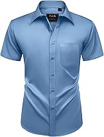 Vista 101 de Alimens & Gentle - Camisas de vestir con bolsillo y manga corta, de color liso y sin arrugas, estilo casual con botones, para hombres