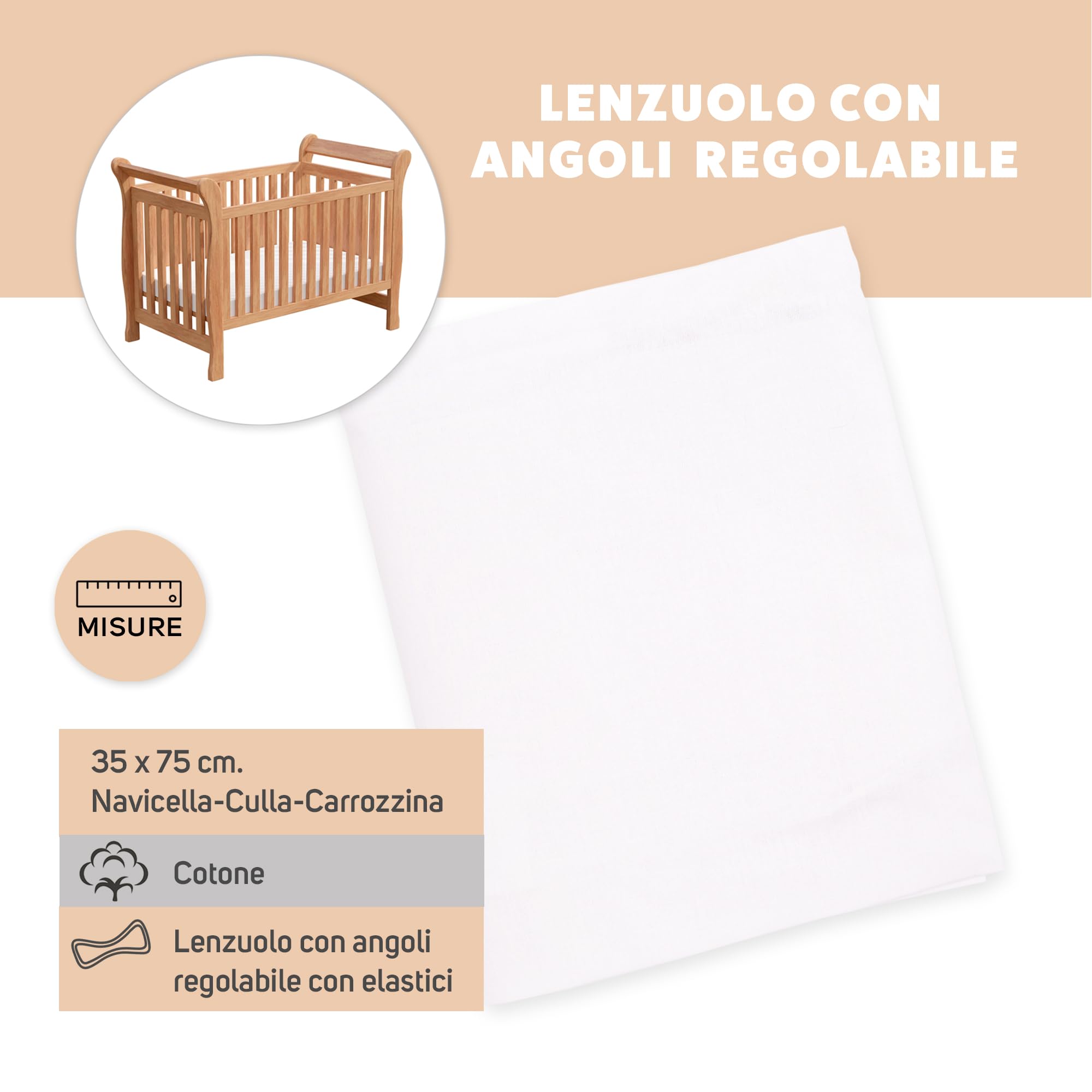 Ti TIN Confezione Da 2 Lenzuola con Angoli Per Navicella o Seggiolino Auto 100% Cotone | Set Di 2 Lenzuola Regolabili con Elastici, 35x75cm, 2 Lenzuola Bianche