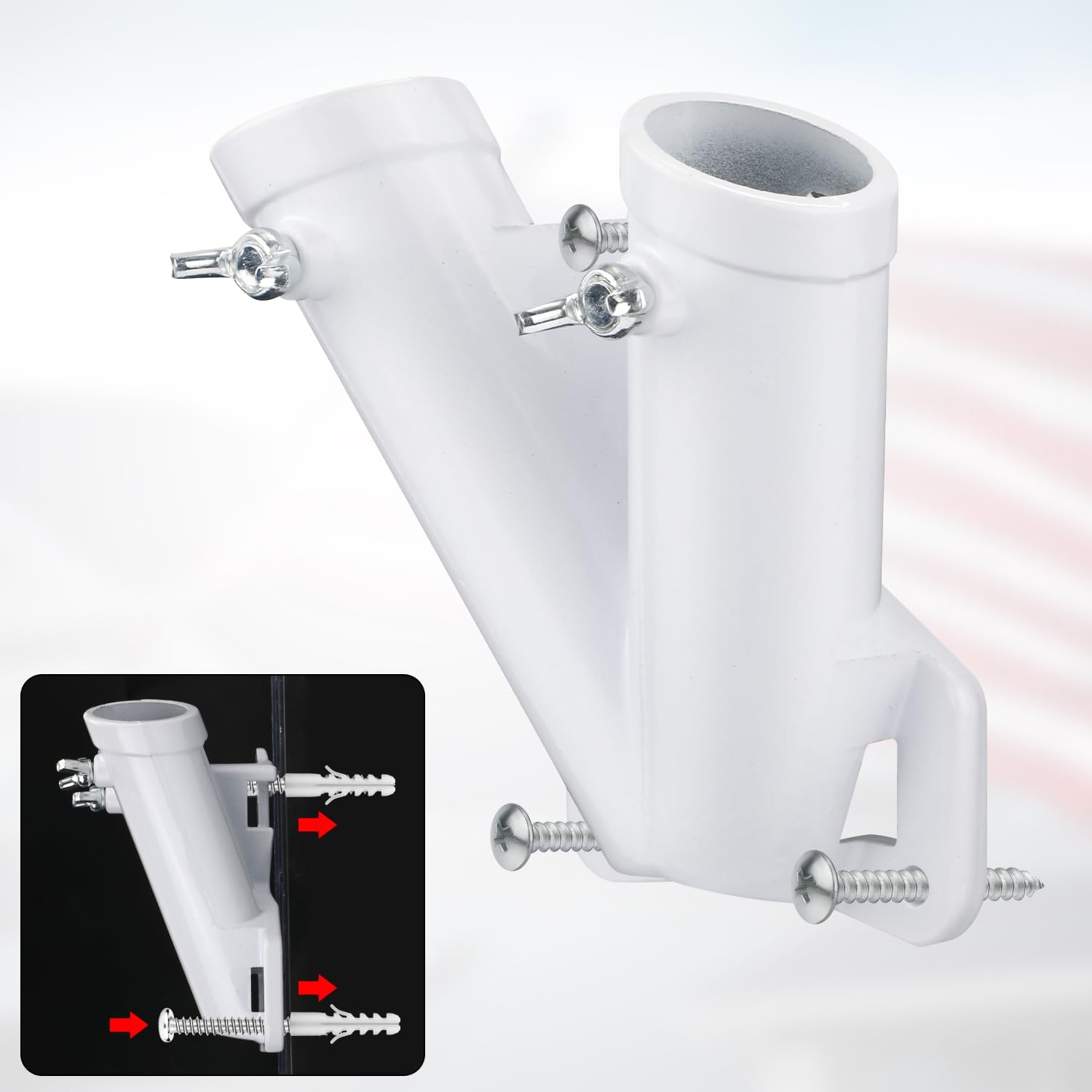 Double Flag Pole Bracket Holder for Outside House, V Shape Sturdy Bracket image 3