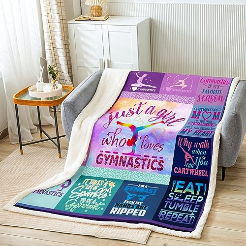 Gymnastics Fleece Throw Blanket Kids Girls Gymnastics Plush Blanket for Boys Teens Sherpa Blanket Gifts for Gymnasts Lovers Purple Fuzzy Blanket Room Decor Single 50x60 Inch