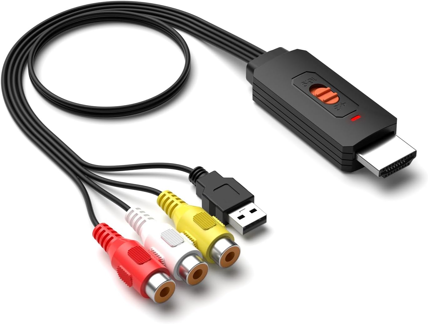 RCA to HDMI Converter Adapter, AV to HDMI Composite CVBS Video Audio Cabler Supports with Aspect Ratio Switch (4:3/16:9), 1080P/720P, PAL/NTSC for Wii/N64/PS2/DVD