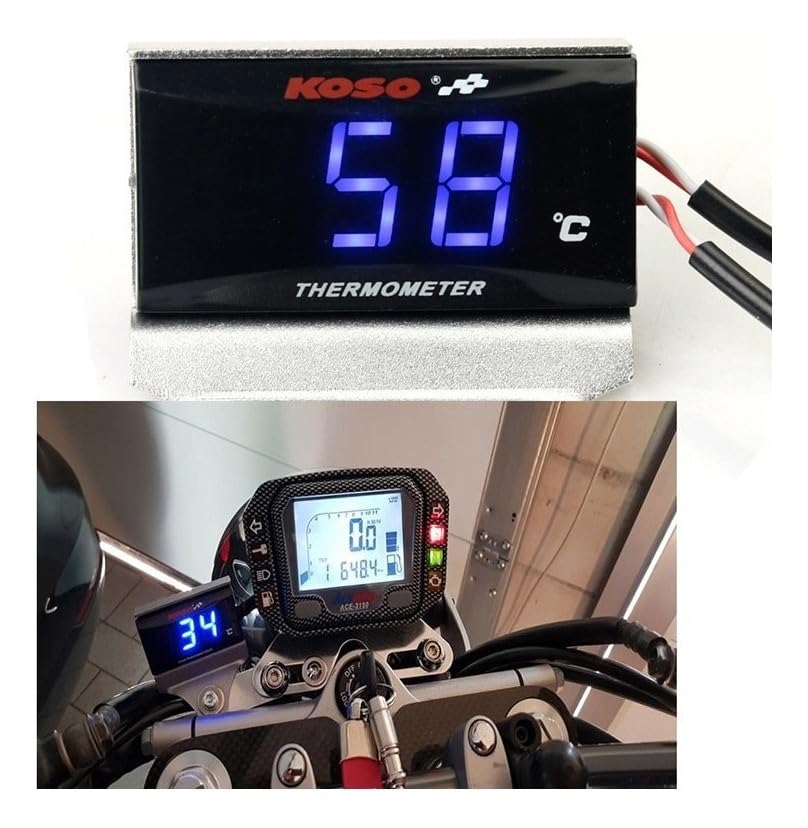 Applicable to Universal Motorcycle Water Temperature Gauge - 18mm & 22mm Compatible with Racing & Scooters - LED Display, Blue/Red/Green Light Source, DC12V, -10 to 60 Degrees Celsius(Green)