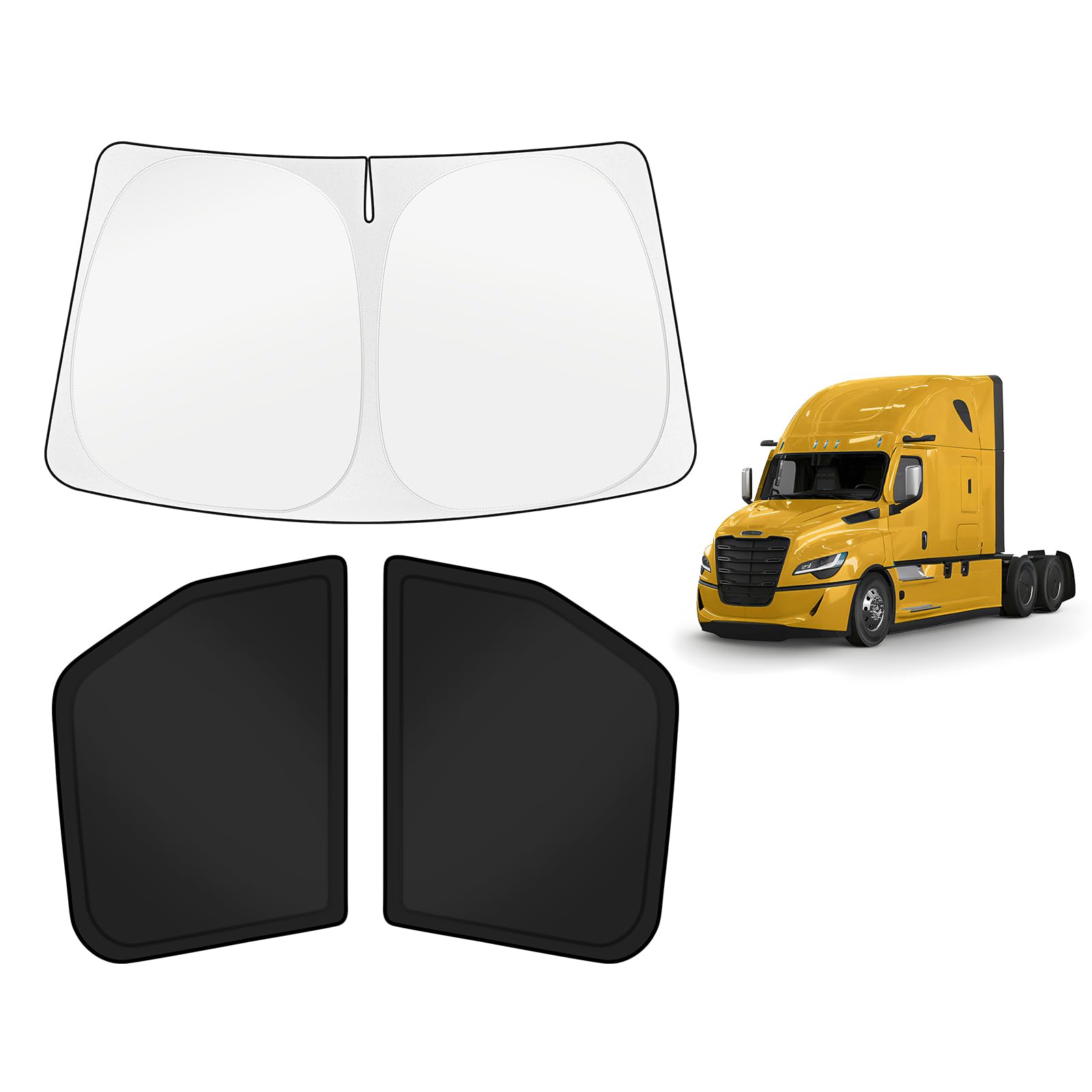 KUST Car Window Shades for Freightliner Cascadia 2018-2025 2026 Windshield Sun Shade Side Window Cover UV Block Privacy Protection Cascadia Accessories Foldable Front Rear Full Set 3PCS