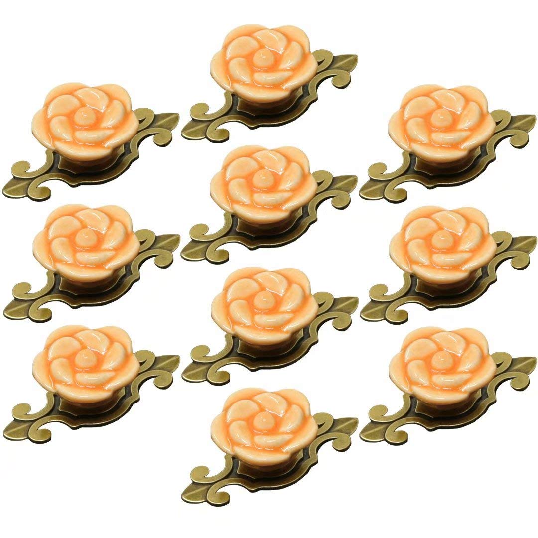 Klamki do drzwi, ceramiczne klamki do drzwi, uchwyt do szafki, ceramiczne drzwi do szafy ciągnie klamki do drzwi szuflady szafki, 10 szt (Color : Oranje, Size : Style B)