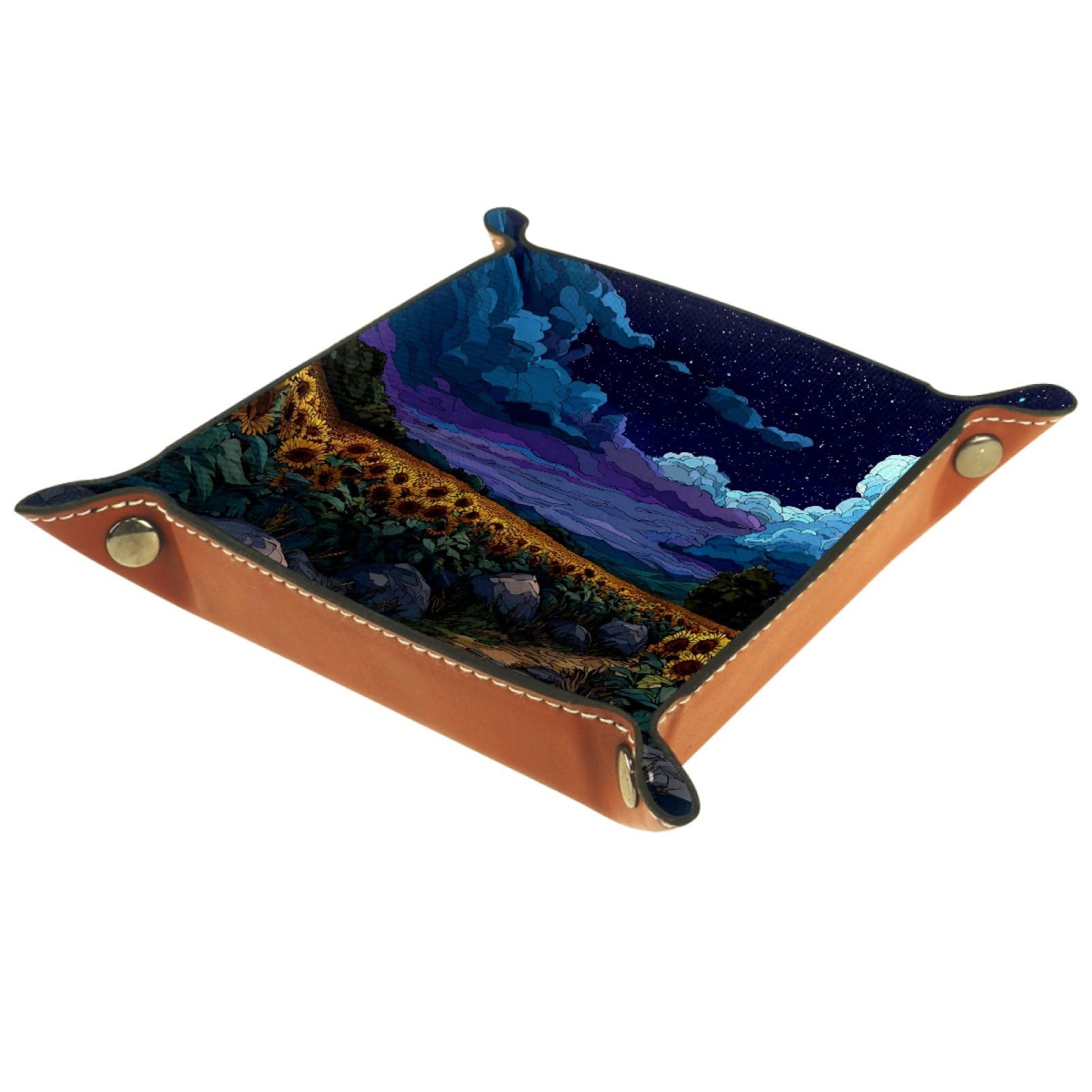 VAPOKF Night Sunflower Dice Tray, Folding Microfiber Leather Dice Holder for Dungeons and Dragons RPG Dice Gaming D&D and Other Table Games