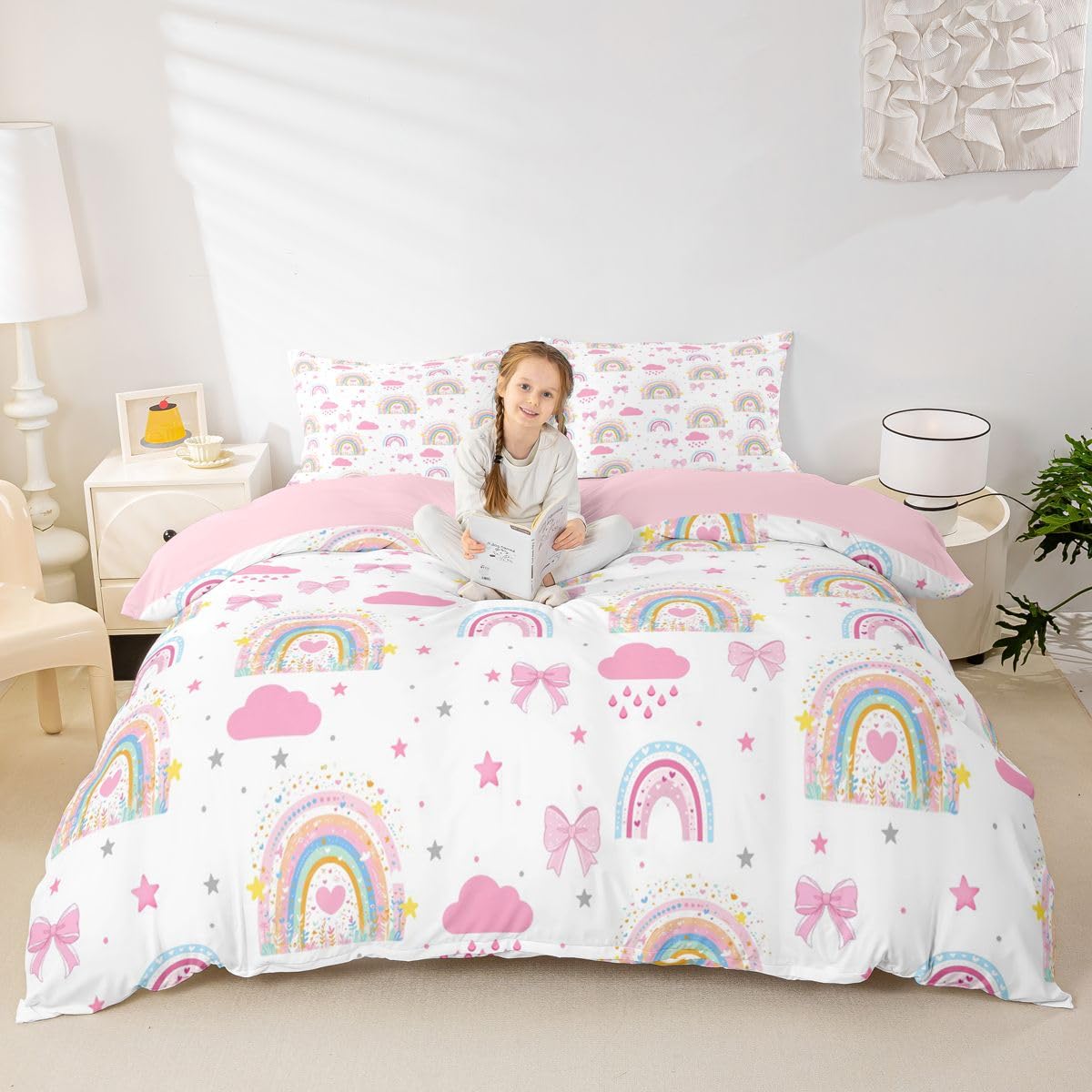 Housse de couette nœud papillon rose 2 pièces pour lit enfant et adulte