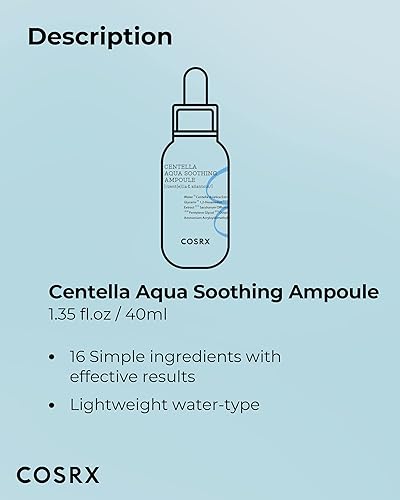 Miniatura 7 de COSRX Centella Aqua Soothing Ampoule, Centella Asiatica Cica Serum, Korean Skin Care, 1.35 Fl oZ, For Sensitive Skin, Daily Skin Serum, Paraben