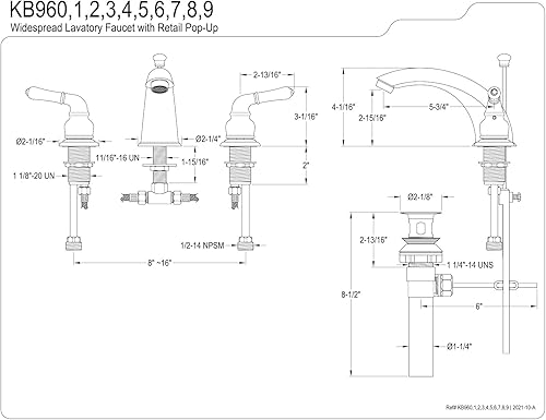 Miniatura 18 de Kingston Brass KB961 Magellan - Grifo de baño amplio, centro ajustable de 8 pulgadas, cromo pulido Cromo pulido,Cobrizo cepillado,Oil Rubbed