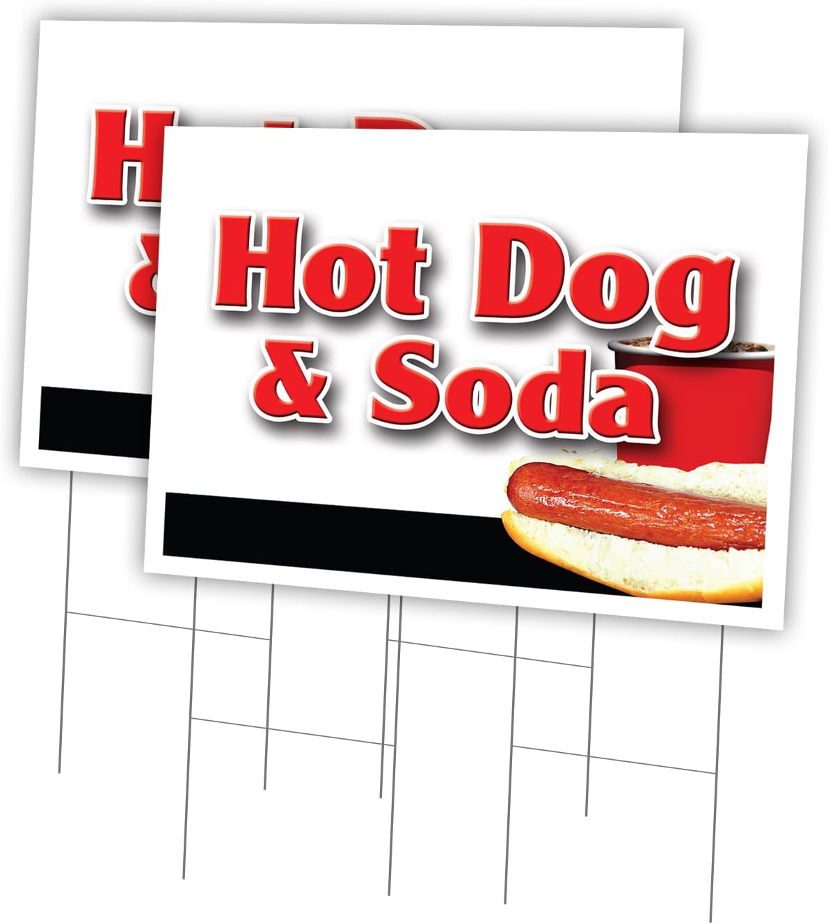 HOT Dogs & SODA Combo 2 Pack of 18" x 24" Yard Sign & Stake hot Dog cart | Advertise Your Business | Stake Included Image On Front Only | Made in The USA