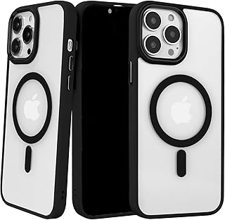 جراب مغناطيسي خلفي شفاف مطفي من البولي كربونات، تصميم ممتص للصدمات من البولي يوريثين المقاوم للحرارة لموبايل آيفون 14 بلس من ايرداراريبرو، متوافق مع الشحن اللاسلكي ماج سيف ومضاد للصدمات، أسود