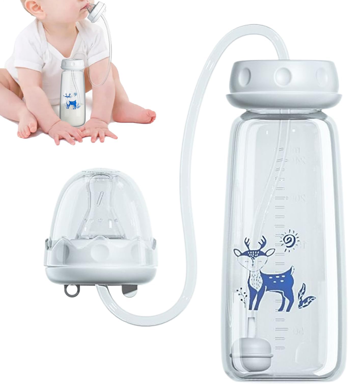 - Hands Free Bottle for 3 Month Old 240ml Silicone Hands-Free Wide Neck Reduces Air Intake During Feeding Smooth Milk Flow Without Dripping for Indoor Home Bedroom Kitchen Hotel Travel Camping