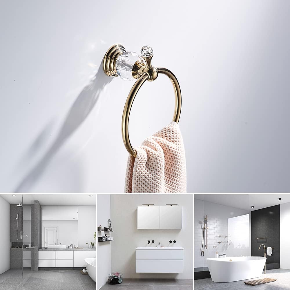 WOLIBEER Gold Towel Ring, Crystal Hand Towel Holder Polished Brass Bling Towel Bar Bathroom Accessories Wall Mounted : Tools & Home Improvement
