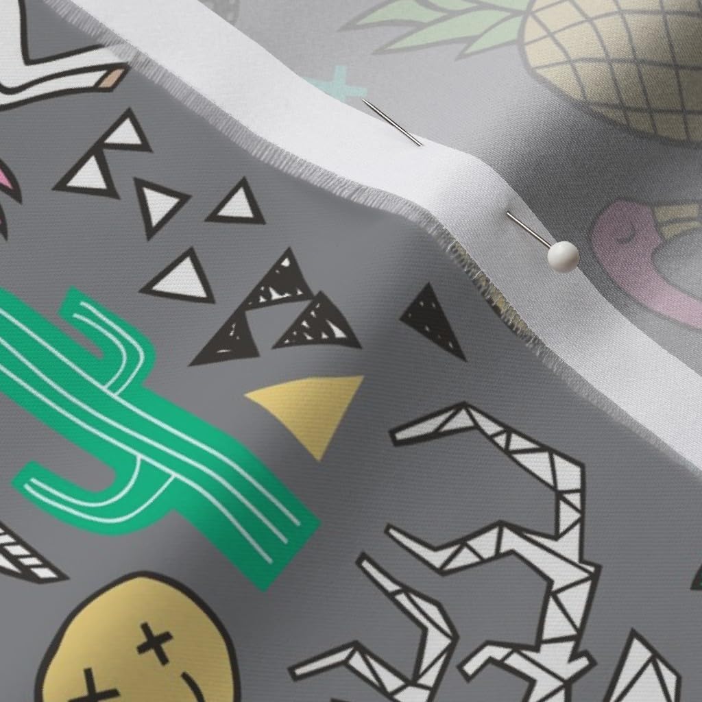 Spoonflower Fabric - Summer Doodle Geometric Triangle Deer Unicorn Rainbow Cactus Flamingo Printed on Organic Cotton Sateen Fabric by The Yard - Sewing Quilting Apparel Home Decor