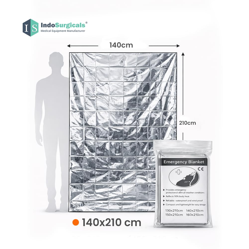 IS IndoSurgicals Emergency Thermal Blanket | Premium Mylar Foil Space Blanket for Survival, Travel & Extreme Cold Protection (5, 140 X 210 cm) 1