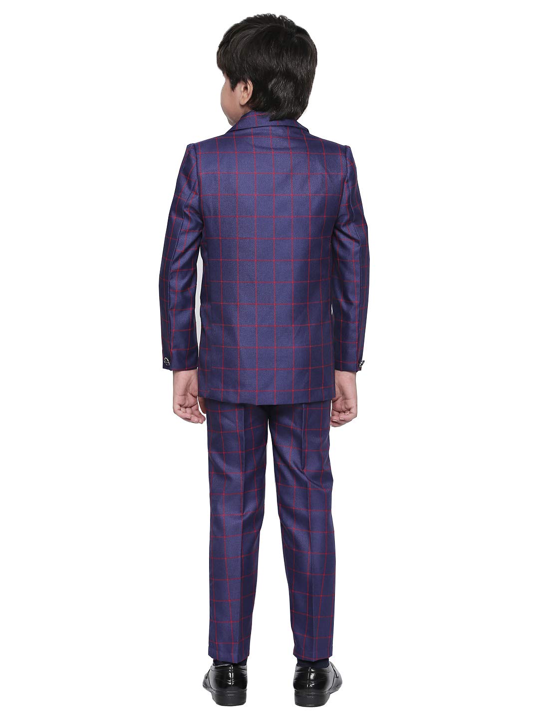 Jeetethnics Boys Navy Blue Checked Coat Suit Set with Waistcoat Shirt and Trousers (9058J) 1