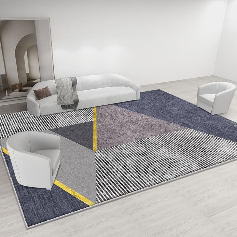 Pmnadfdag Alfombra Salón 150 x 180 cm Lavable Pelo Corto Suave Antideslizante,para de Estar Dormitorio Sala Juegos Gris Géométrique Moderne