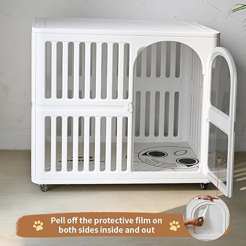 Miniatura 3 de Jaula acrílica para perros de interior con ruedas 34" x 23" x 30", lindo corral de plástico de fácil limpieza para cachorros y perros pequeños y