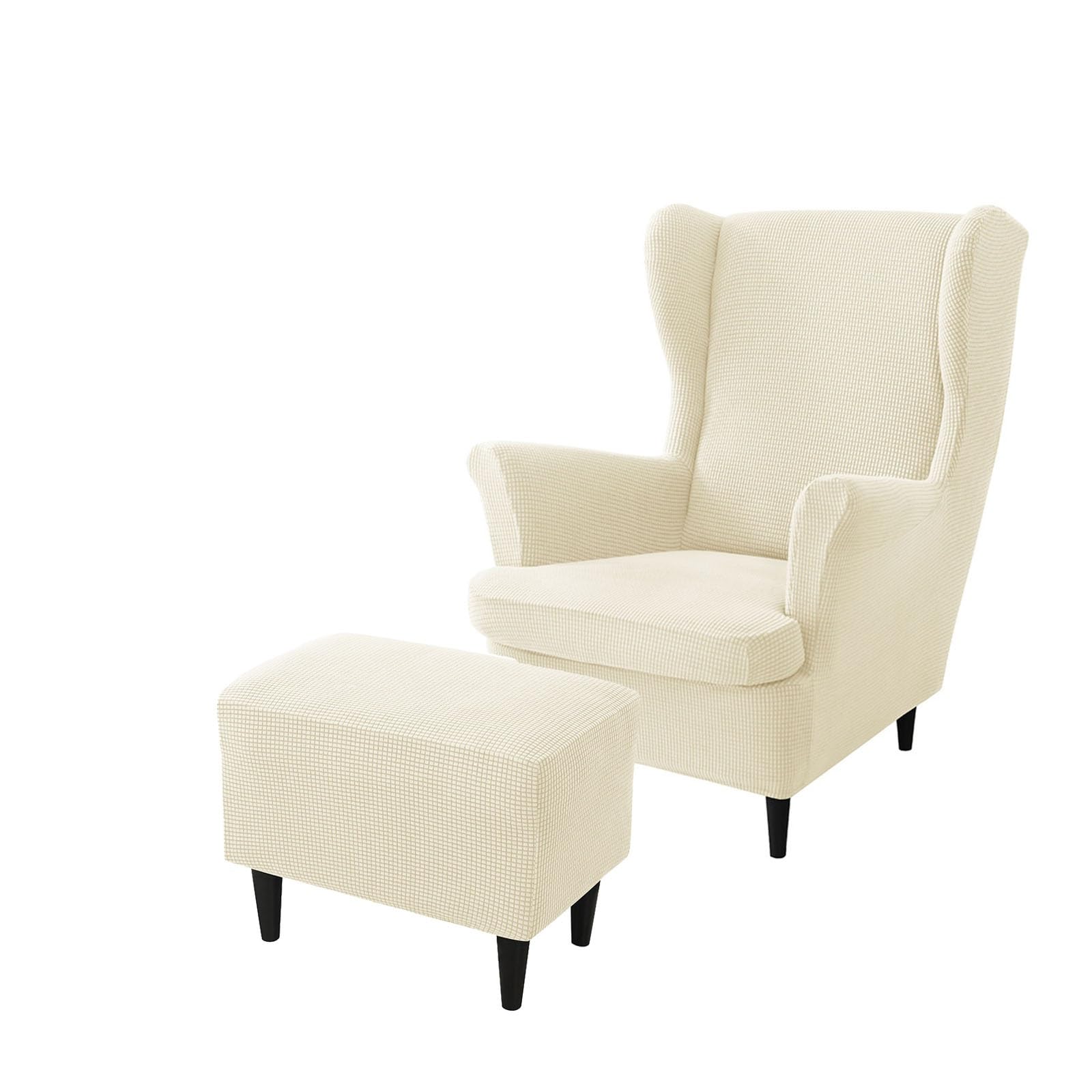 Ohrensessel Überzug Ohrensesselbezüge, Elastisch Weich Sessel Überwürfe Ohrensessel Schonbezüge mit hocker für Wohnzimmer Schlafzimmer Zuhause(Beige)