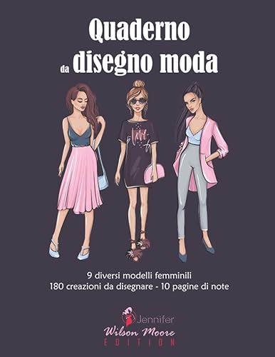 Quaderno da disegno moda: v1-1 Libro da disegno per designer di moda per adolescenti adulti 180 creazioni | 9 diverse silhouette di donne | Grande formato | sfondo prugna